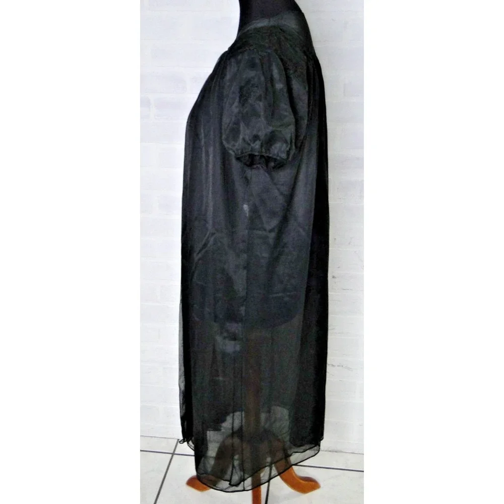 Vintage Kayser Black Chiffon Sheer Short Robe Peignior Lingerie‎ Sz 34 USA Made